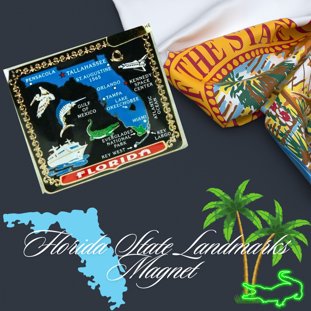 Florida State Landmarks Collectible Magnet Brass Travel Souvenir